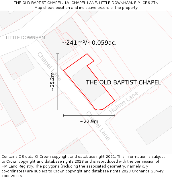 THE OLD BAPTIST CHAPEL, 1A, CHAPEL LANE, LITTLE DOWNHAM, ELY, CB6 2TN: Plot and title map