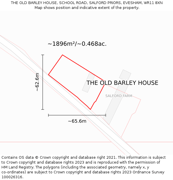 THE OLD BARLEY HOUSE, SCHOOL ROAD, SALFORD PRIORS, EVESHAM, WR11 8XN: Plot and title map