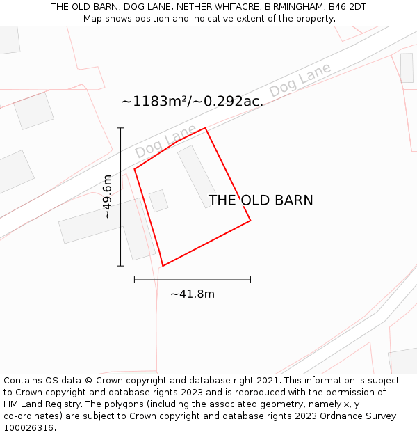 THE OLD BARN, DOG LANE, NETHER WHITACRE, BIRMINGHAM, B46 2DT: Plot and title map