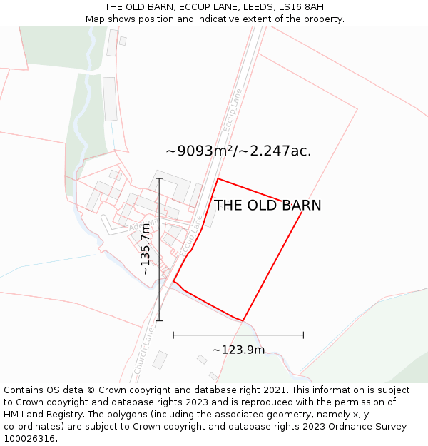 THE OLD BARN, ECCUP LANE, LEEDS, LS16 8AH: Plot and title map