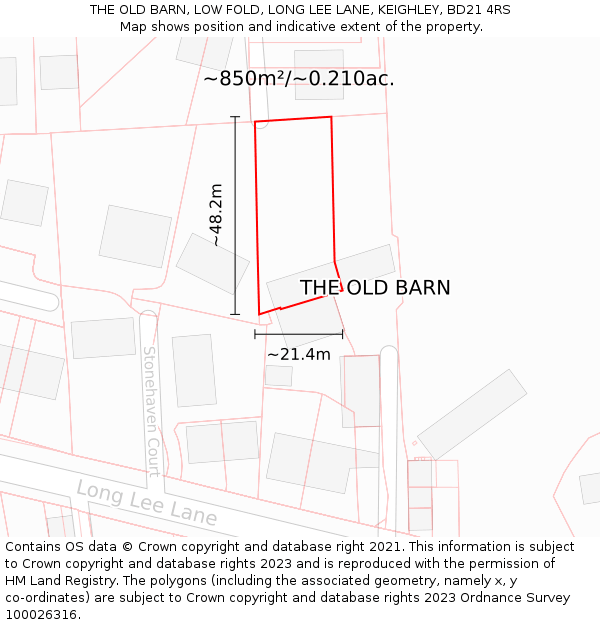 THE OLD BARN, LOW FOLD, LONG LEE LANE, KEIGHLEY, BD21 4RS: Plot and title map