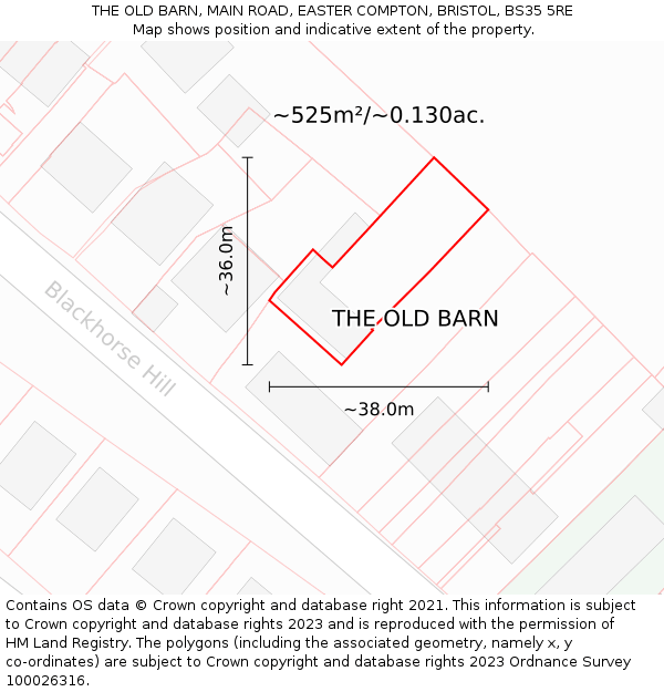 THE OLD BARN, MAIN ROAD, EASTER COMPTON, BRISTOL, BS35 5RE: Plot and title map