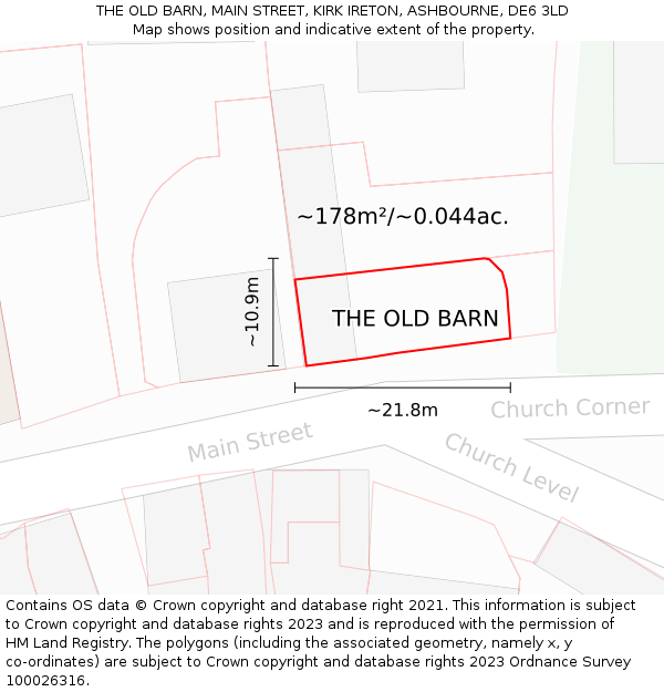 THE OLD BARN, MAIN STREET, KIRK IRETON, ASHBOURNE, DE6 3LD: Plot and title map