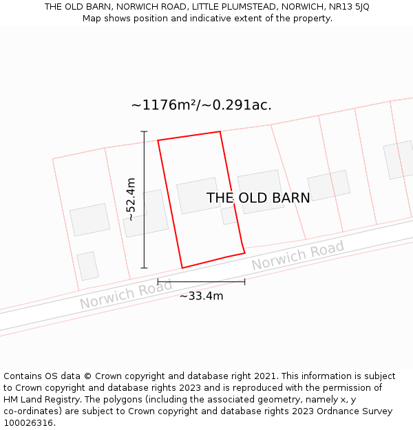 THE OLD BARN, NORWICH ROAD, LITTLE PLUMSTEAD, NORWICH, NR13 5JQ: Plot and title map