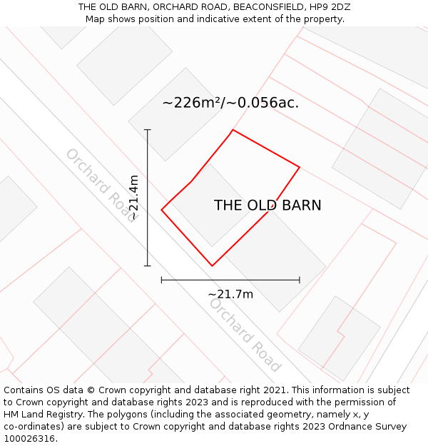 THE OLD BARN, ORCHARD ROAD, BEACONSFIELD, HP9 2DZ: Plot and title map