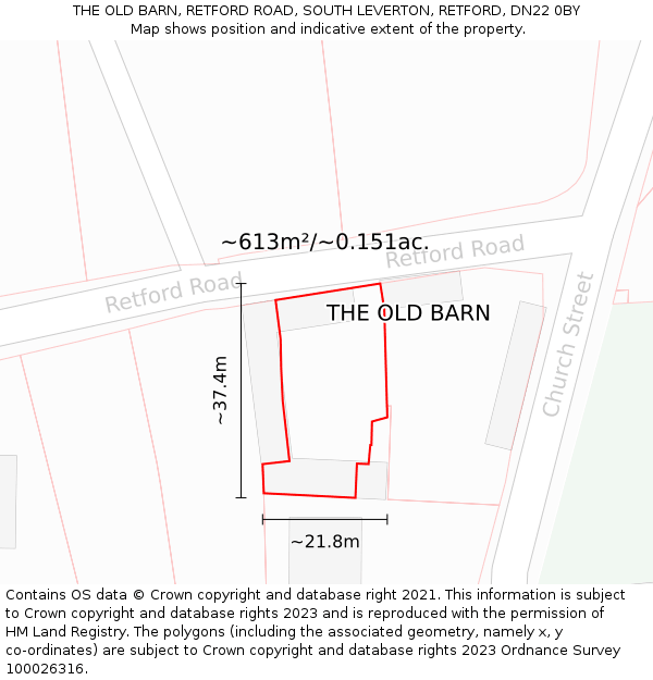 THE OLD BARN, RETFORD ROAD, SOUTH LEVERTON, RETFORD, DN22 0BY: Plot and title map