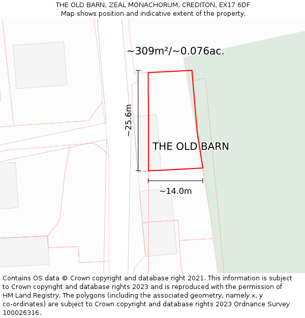THE OLD BARN, ZEAL MONACHORUM, CREDITON, EX17 6DF: Plot and title map