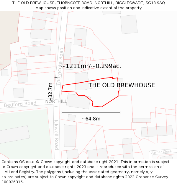 THE OLD BREWHOUSE, THORNCOTE ROAD, NORTHILL, BIGGLESWADE, SG18 9AQ: Plot and title map