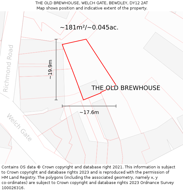 THE OLD BREWHOUSE, WELCH GATE, BEWDLEY, DY12 2AT: Plot and title map