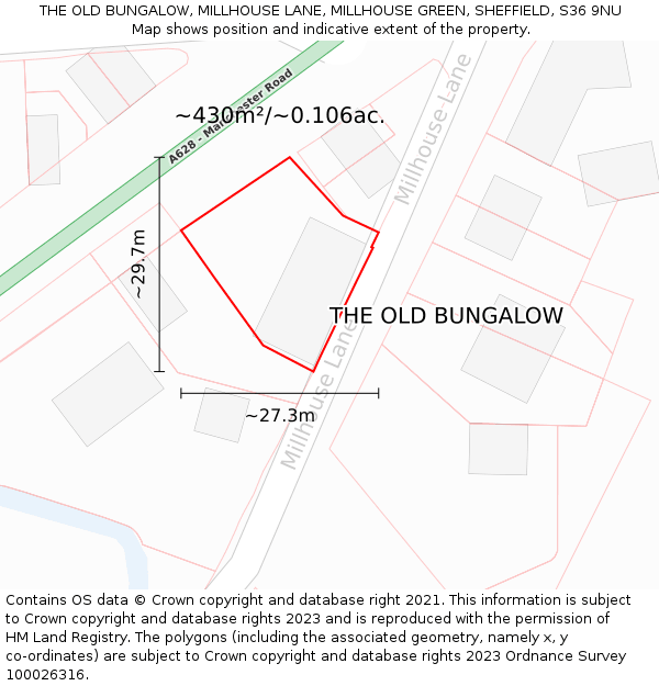 THE OLD BUNGALOW, MILLHOUSE LANE, MILLHOUSE GREEN, SHEFFIELD, S36 9NU: Plot and title map