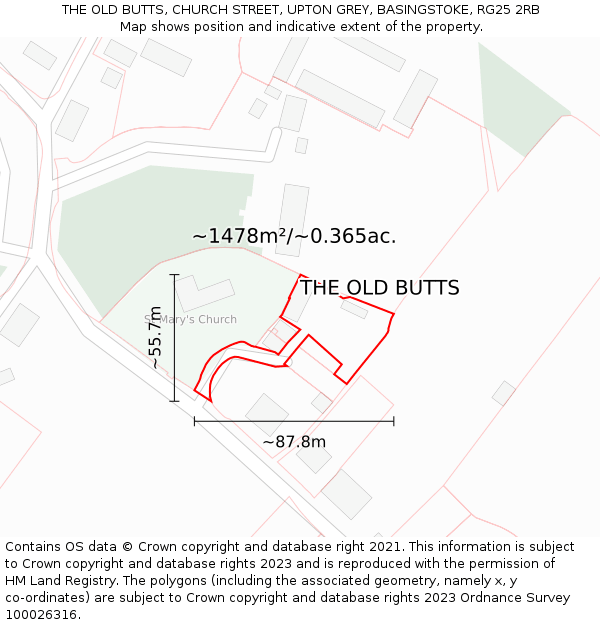 THE OLD BUTTS, CHURCH STREET, UPTON GREY, BASINGSTOKE, RG25 2RB: Plot and title map