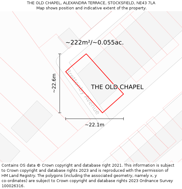 THE OLD CHAPEL, ALEXANDRA TERRACE, STOCKSFIELD, NE43 7LA: Plot and title map