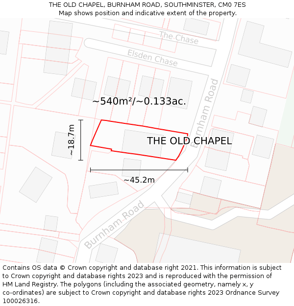 THE OLD CHAPEL, BURNHAM ROAD, SOUTHMINSTER, CM0 7ES: Plot and title map