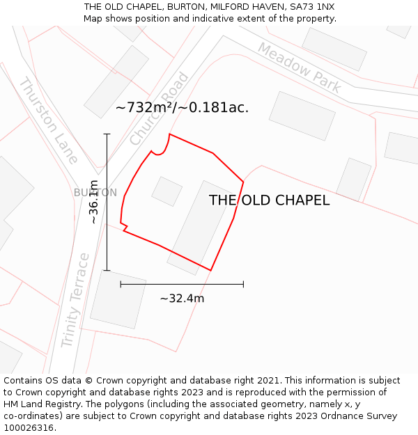 THE OLD CHAPEL, BURTON, MILFORD HAVEN, SA73 1NX: Plot and title map