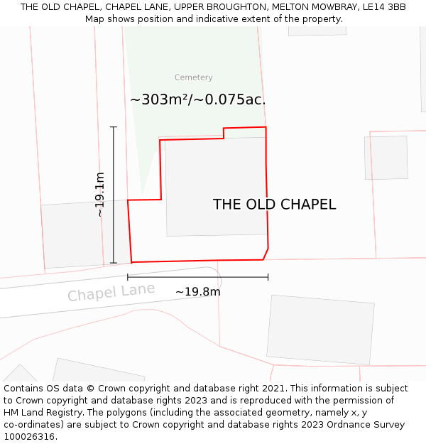 THE OLD CHAPEL, CHAPEL LANE, UPPER BROUGHTON, MELTON MOWBRAY, LE14 3BB: Plot and title map