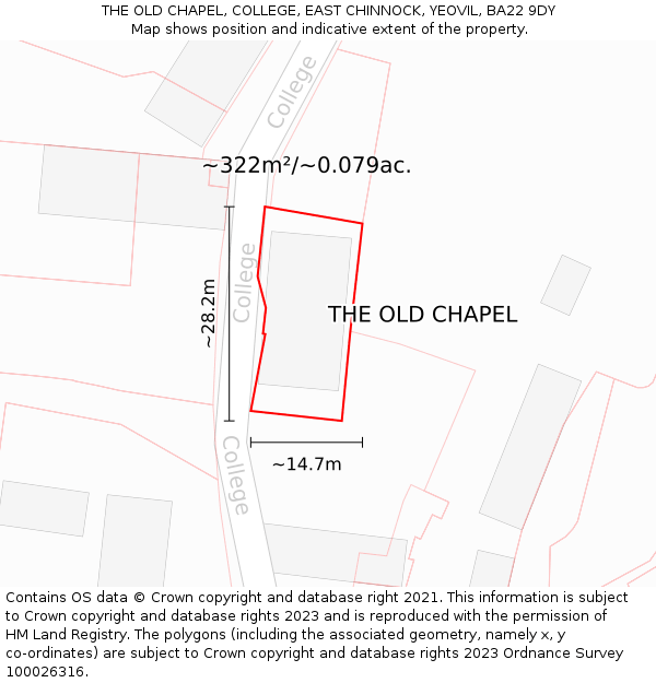 THE OLD CHAPEL, COLLEGE, EAST CHINNOCK, YEOVIL, BA22 9DY: Plot and title map