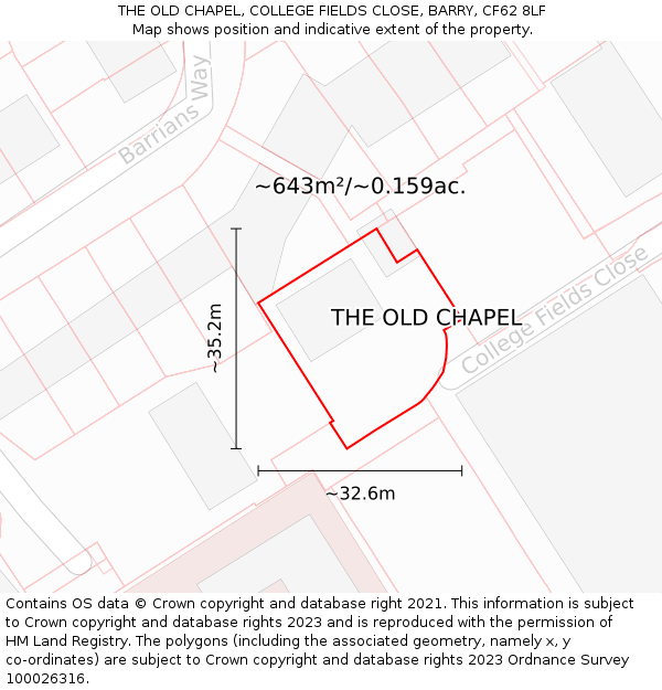 THE OLD CHAPEL, COLLEGE FIELDS CLOSE, BARRY, CF62 8LF: Plot and title map