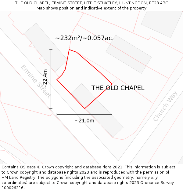 THE OLD CHAPEL, ERMINE STREET, LITTLE STUKELEY, HUNTINGDON, PE28 4BG: Plot and title map