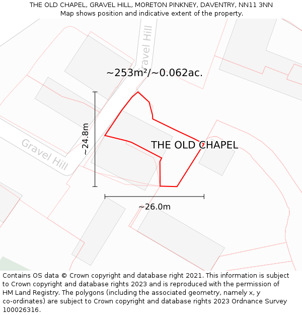 THE OLD CHAPEL, GRAVEL HILL, MORETON PINKNEY, DAVENTRY, NN11 3NN: Plot and title map