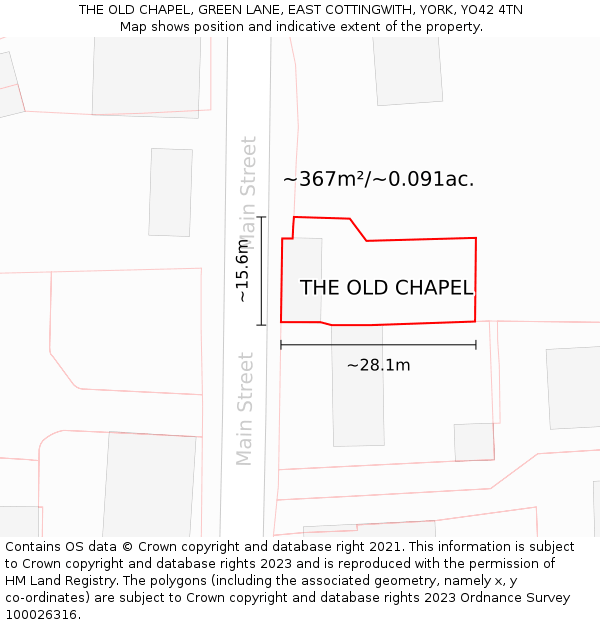 THE OLD CHAPEL, GREEN LANE, EAST COTTINGWITH, YORK, YO42 4TN: Plot and title map