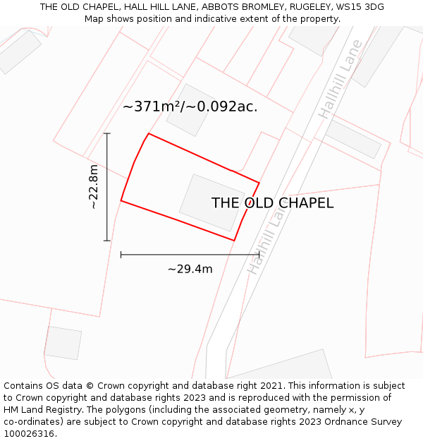THE OLD CHAPEL, HALL HILL LANE, ABBOTS BROMLEY, RUGELEY, WS15 3DG: Plot and title map