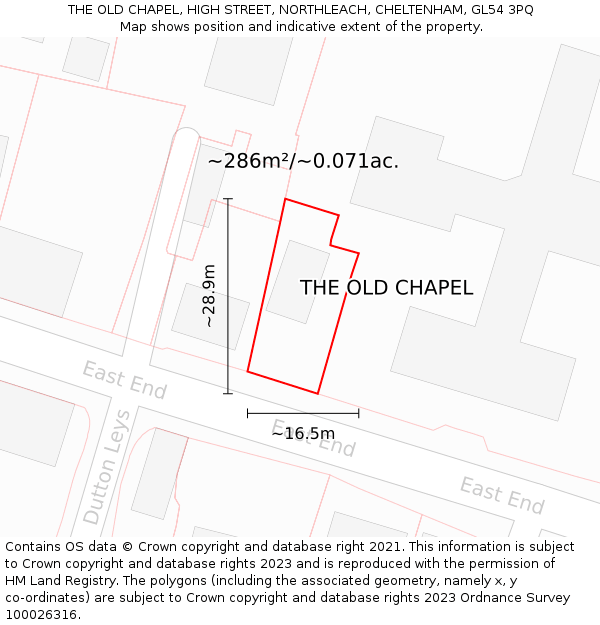 THE OLD CHAPEL, HIGH STREET, NORTHLEACH, CHELTENHAM, GL54 3PQ: Plot and title map