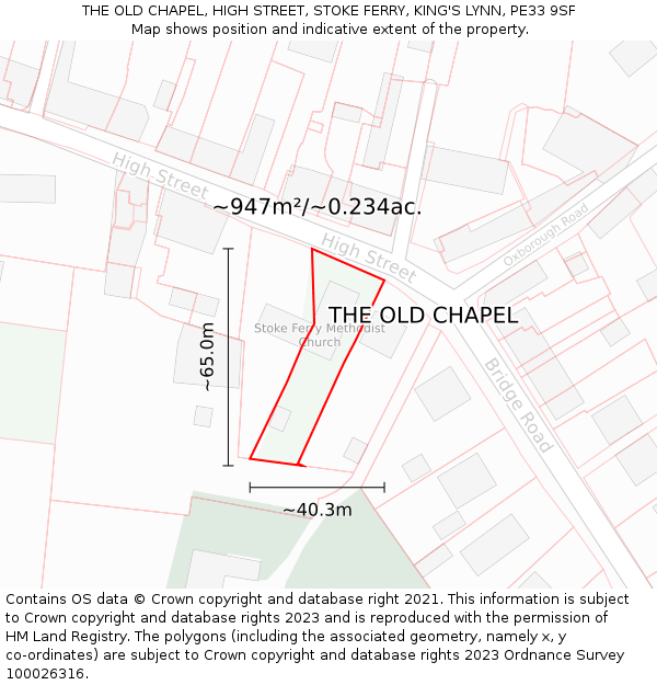 THE OLD CHAPEL, HIGH STREET, STOKE FERRY, KING'S LYNN, PE33 9SF: Plot and title map