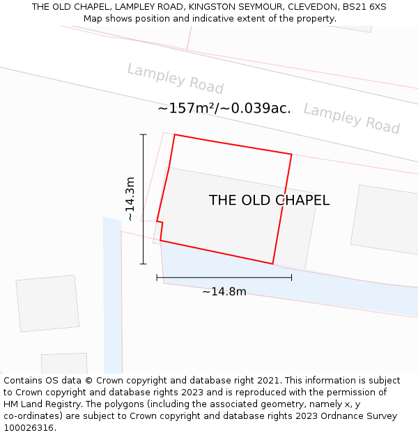 THE OLD CHAPEL, LAMPLEY ROAD, KINGSTON SEYMOUR, CLEVEDON, BS21 6XS: Plot and title map