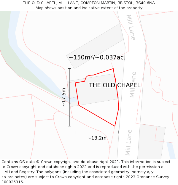 THE OLD CHAPEL, MILL LANE, COMPTON MARTIN, BRISTOL, BS40 6NA: Plot and title map