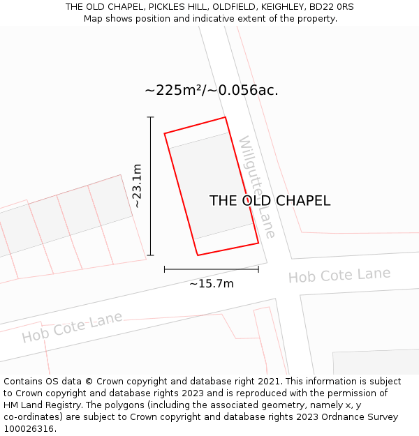 THE OLD CHAPEL, PICKLES HILL, OLDFIELD, KEIGHLEY, BD22 0RS: Plot and title map