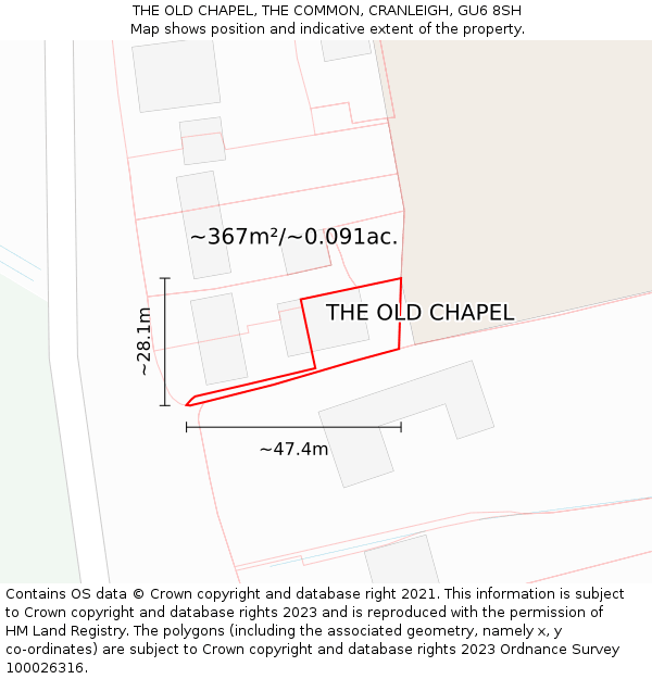 THE OLD CHAPEL, THE COMMON, CRANLEIGH, GU6 8SH: Plot and title map