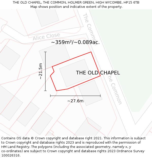 THE OLD CHAPEL, THE COMMON, HOLMER GREEN, HIGH WYCOMBE, HP15 6TB: Plot and title map