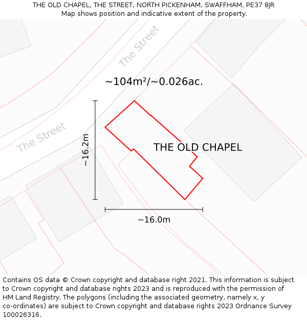 THE OLD CHAPEL, THE STREET, NORTH PICKENHAM, SWAFFHAM, PE37 8JR: Plot and title map