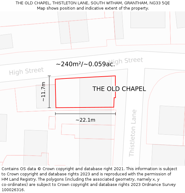 THE OLD CHAPEL, THISTLETON LANE, SOUTH WITHAM, GRANTHAM, NG33 5QE: Plot and title map