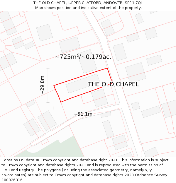 THE OLD CHAPEL, UPPER CLATFORD, ANDOVER, SP11 7QL: Plot and title map