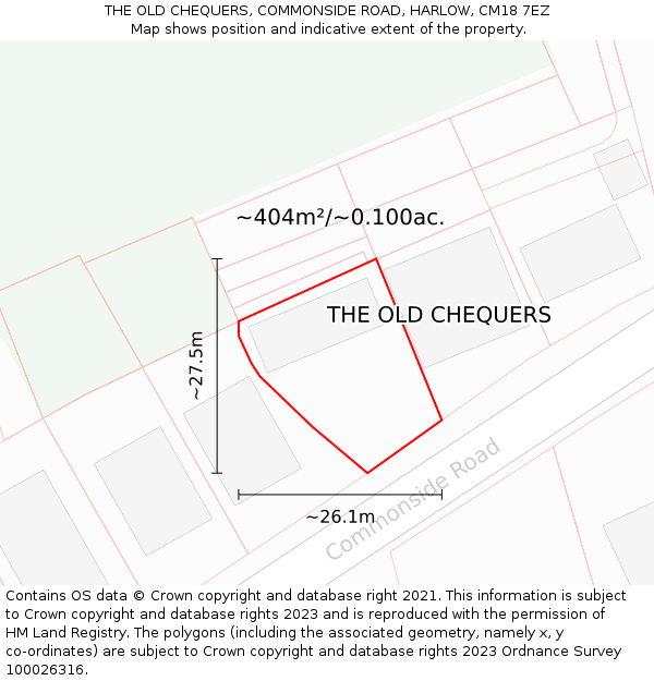 THE OLD CHEQUERS, COMMONSIDE ROAD, HARLOW, CM18 7EZ: Plot and title map