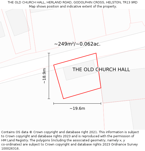 THE OLD CHURCH HALL, HERLAND ROAD, GODOLPHIN CROSS, HELSTON, TR13 9RD: Plot and title map