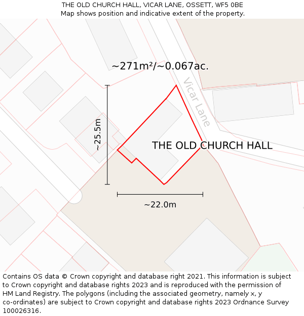 THE OLD CHURCH HALL, VICAR LANE, OSSETT, WF5 0BE: Plot and title map