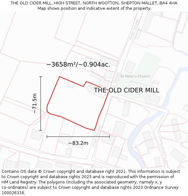 THE OLD CIDER MILL, HIGH STREET, NORTH WOOTTON, SHEPTON MALLET, BA4 4HA: Plot and title map