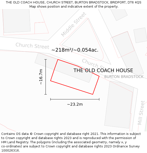 THE OLD COACH HOUSE, CHURCH STREET, BURTON BRADSTOCK, BRIDPORT, DT6 4QS: Plot and title map
