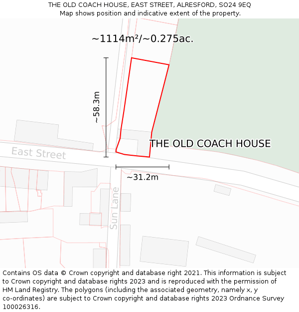 THE OLD COACH HOUSE, EAST STREET, ALRESFORD, SO24 9EQ: Plot and title map