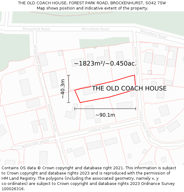 THE OLD COACH HOUSE, FOREST PARK ROAD, BROCKENHURST, SO42 7SW: Plot and title map