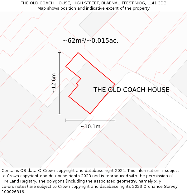 THE OLD COACH HOUSE, HIGH STREET, BLAENAU FFESTINIOG, LL41 3DB: Plot and title map