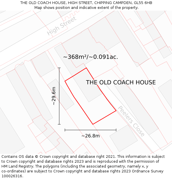 THE OLD COACH HOUSE, HIGH STREET, CHIPPING CAMPDEN, GL55 6HB: Plot and title map