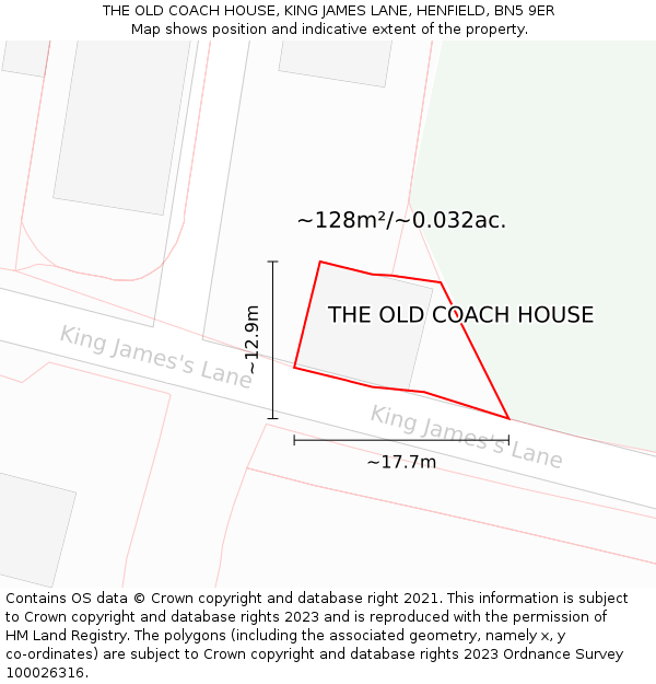 THE OLD COACH HOUSE, KING JAMES LANE, HENFIELD, BN5 9ER: Plot and title map