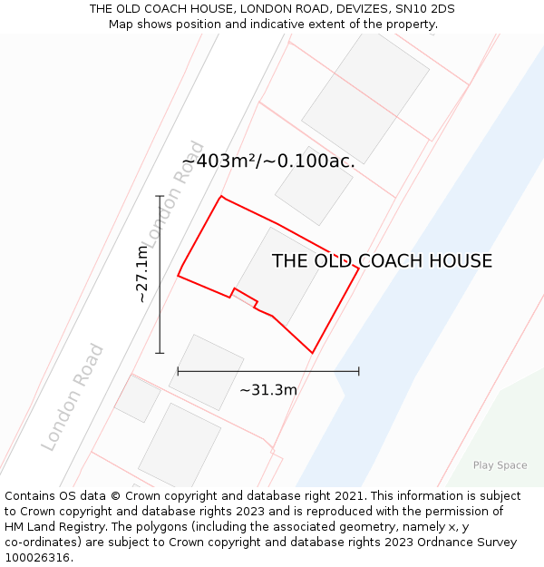 THE OLD COACH HOUSE, LONDON ROAD, DEVIZES, SN10 2DS: Plot and title map