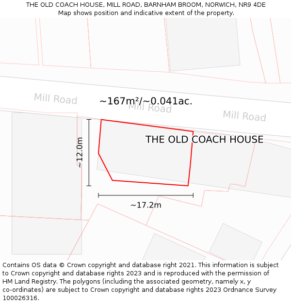 THE OLD COACH HOUSE, MILL ROAD, BARNHAM BROOM, NORWICH, NR9 4DE: Plot and title map