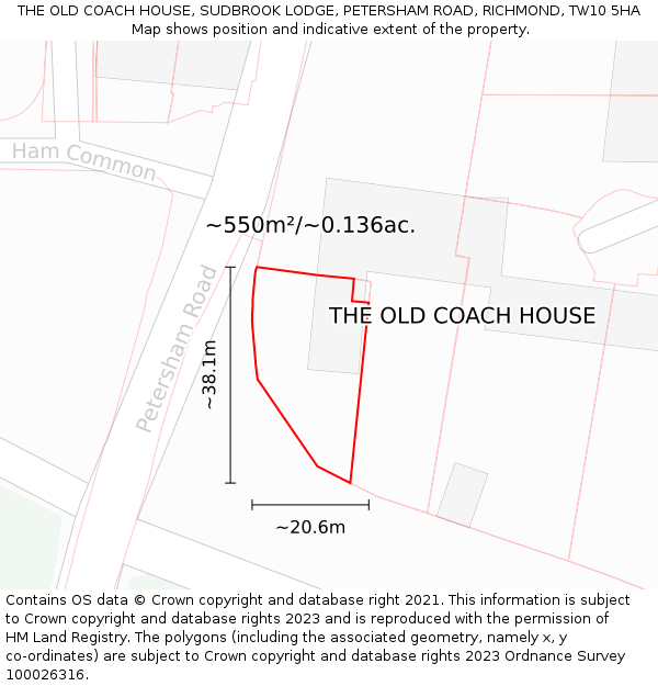THE OLD COACH HOUSE, SUDBROOK LODGE, PETERSHAM ROAD, RICHMOND, TW10 5HA: Plot and title map
