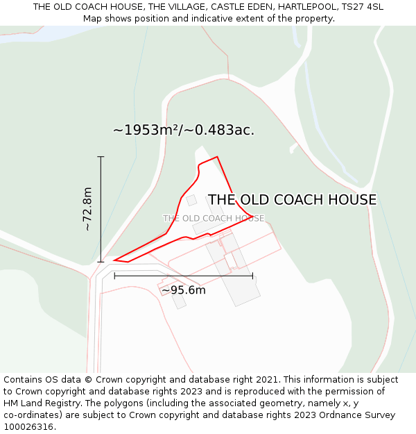 THE OLD COACH HOUSE, THE VILLAGE, CASTLE EDEN, HARTLEPOOL, TS27 4SL: Plot and title map