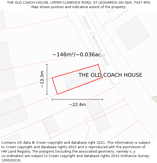 THE OLD COACH HOUSE, UPPER CLARENCE ROAD, ST LEONARDS-ON-SEA, TN37 6PG: Plot and title map